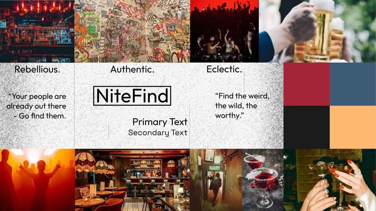 Alt Scene mood board: rebellious, authentic, eclectic, warm reds and oranges