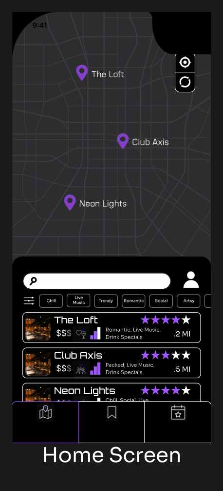 Early paper sketch of the Nitefind map and discovery screen