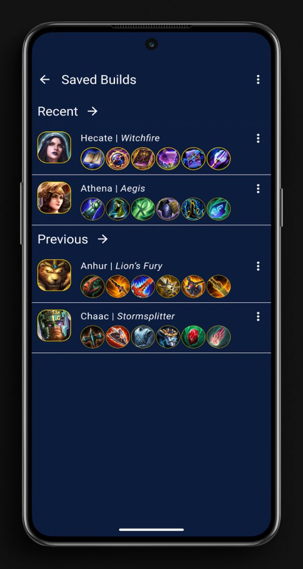 Saved builds on Android